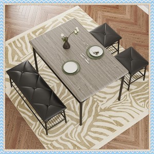 Jojoka 5-Piece Kitchen Table Set with Bench & 2 Stools, PU Upholstered Seating, Metal Frame, Storage Shelf, Space-Saving Dining Set - 1 of 4