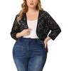Agnes Orinda Women's Plus Size Sheer Cardigan 3/4 Sleeves Floral Lace Crop Shrug - 2 of 4