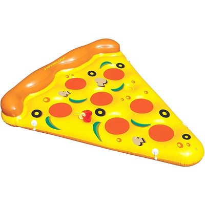 Swimline 90645 Giant 72" Inflatable Pizza Slice Swimming Pool Float, Lake Water Raft Lounger with Bungee Cords & 2 Cupholders for Adults & Kids