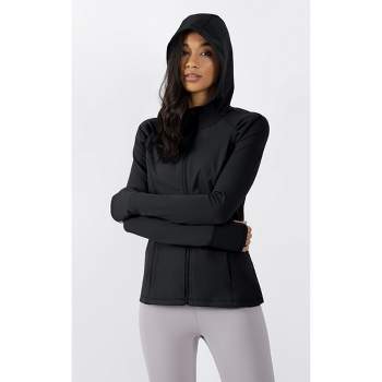 Yogalicious Womens Lux Crosstrain Everyday Half Zip Jacket with Thumbholes  - Black - X Large