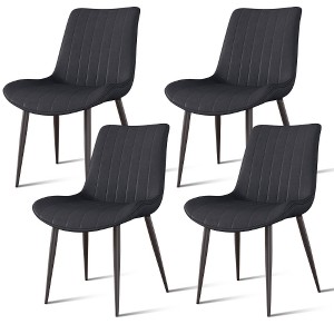 Lyngins Faux Leather Dining Chair Set of 4,  Wave Pattern Upholstered Kitchen Chair, Armless Chair with Metal Legs for Restaurant, Living Room - 1 of 4
