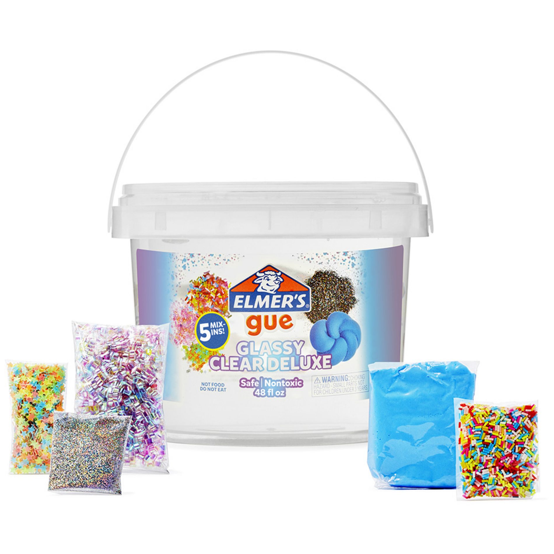 Elmer's Gue 3lb Glassy Clear Deluxe Premade Slime Kit with Mix-Ins: Sensory Development, Storage Container, Ages 3+