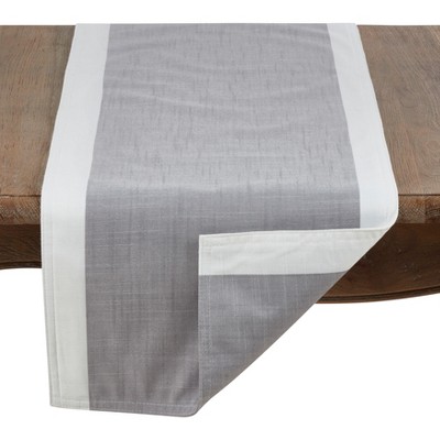 Gray and White Polyester Banded Border Table Runner