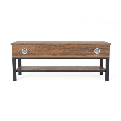 Rustic Oak Farmhouse Storage Bench with Metal Legs
