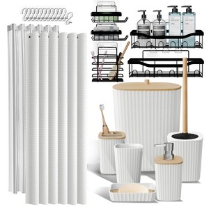 Bathroom Accessories Set with Shower Caddy and Bath Rugs - 27PC Bathroom Accessory Set with Shower Caddies & Bath Rugs, Shower Curtain Set - 1 of 4