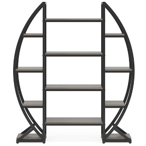 Resenkos Bookshelf, Bookcase Standing Shelf Unts,Industrial Bookshelf, Oval Triple Wide Etagere Bookcases Display Shelves,Gray - 1 of 3