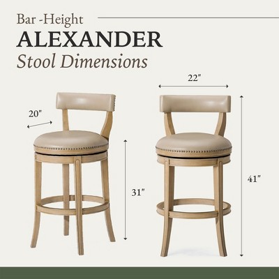 Weathered Oak Swivel Bar Stool with Vegan Leather Upholstery