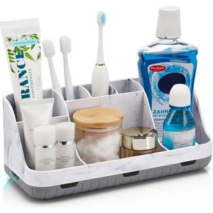 Attop Marble Bathroom Countertop Organizer - Detachable 7 Slots Electric Toothbrush and Toothpaste Holde Drainage Grey - 1 of 4