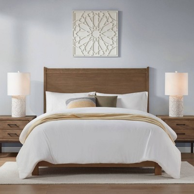 Ivory Floral Embossed Resin Cylinder Table Lamp with 3-Way Switch