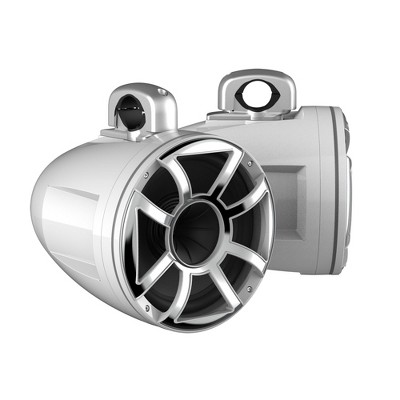 Wet Sounds REV 10 HD 10" Horn Loaded Compression Driver Tower Speakers with XZ Grills & Silver Aluminum Fixed Clamps, 300 Watts RMS, White, Pair