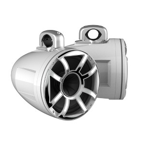 Wet Sounds REV 10 HD 10" Horn Loaded Compression Driver Tower Speakers with XZ Grills & Silver Aluminum Fixed Clamps, 300 Watts RMS, White, Pair - 1 of 4