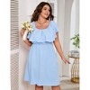 Plus Size Square Neck Summer Dress Women Ruffle Off Shoulder Casual Dress Boho A Line Beach Sundress Light Blue 4XL - 2 of 4