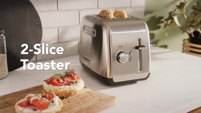 Contour Silver Stainless Steel 2-Slice Toaster with Wide Slot and Crumb Tray
