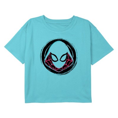 Girl's Marvel Spider Gwen Badge  T-Shirt - Blue - Medium Plus