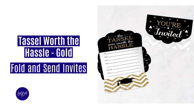 Big Dot of Happiness Tassel Worth The Hassle - Gold - Fill-In Cards - Graduation Party Fold and Send Invitations - Set of 8, 2 of 10, play video