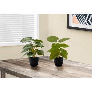 Monarch Specialties Artificial Plant 13 inch Tall Epipremnum Indoor Faux Fake Table Greenery Potted Set Of 2 Decorative Green Leaves Black Pots - 1 of 4