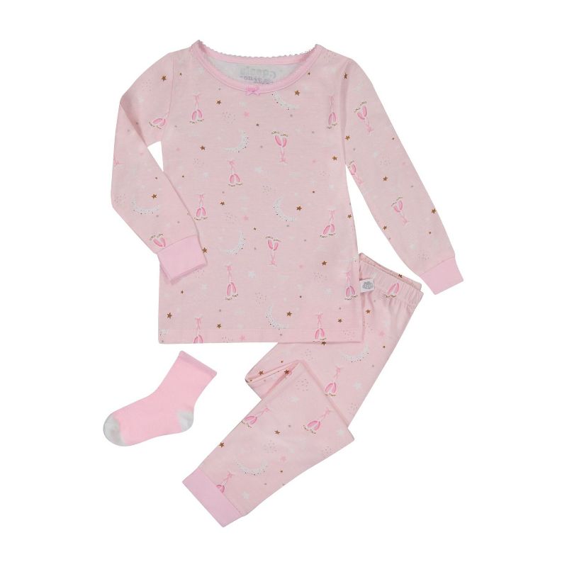Sleep On It Infant & Toddler Girls 2-Piece Super Soft Jersey Snug-Fit Pajama Set with Matching Socks, 1 of 6