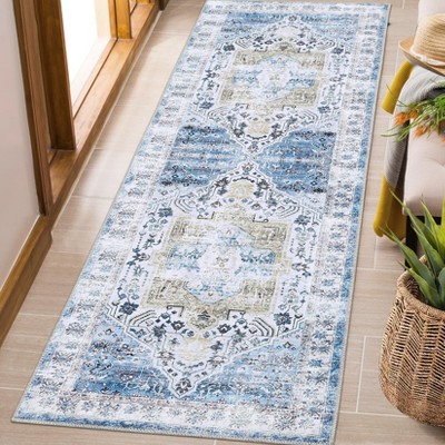 Washable Runner 2x6 Distressed Vintage Entryway Runner with Non Slip TPR Backing