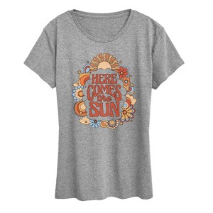 Women's - The Beatles - Here Comes The Sun Retro Flowers Short Sleeve Graphic T-Shirt - 1 of 4