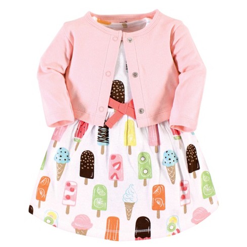 Touched by Nature Baby and Toddler Girl Organic Cotton Dress and Cardigan, Popsicle - image 1 of 4