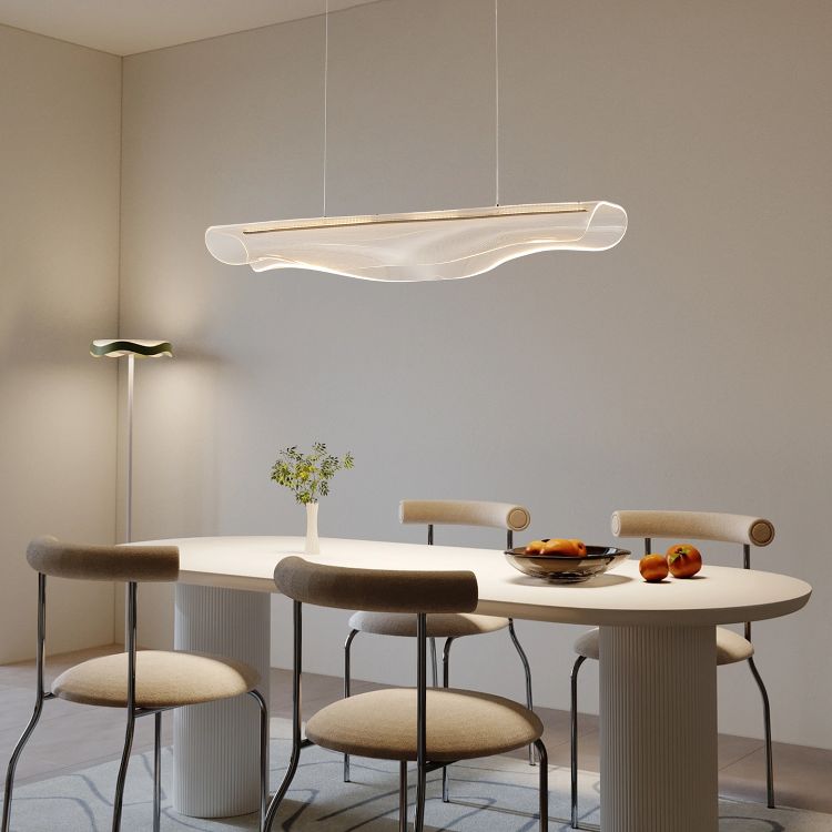 Modern Linear LED Pendant Light, Wave-Inspired Frosted Acrylic with Gold Canopy for Kitchen Island, 4 of 7