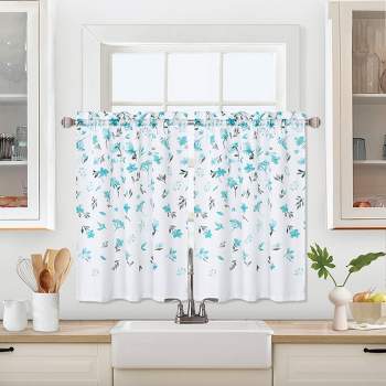 Farmhouse Watercolor Floral Flower Leaf Design Kitchen Curtains for Cafe Bathroom