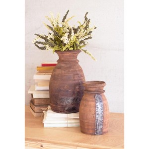 Mango Wood Urns 15"H, Hand-Carved Natural Decorative Vessels, Set of Two by Kalalou - 1 of 3
