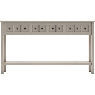 Rustic Entryway Console Table, 60" Long Sofa Table with 2 Different Size Drawers Bottom Shelf Storage Console Table for Entrance Hallway Gray