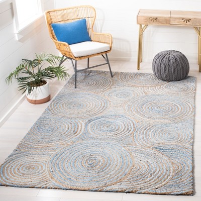 Handmade Blue and Natural Jute 4' x 6' Area Rug