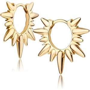 Gold Spike Huggie Hoop Earrings, 14k Gold Plated Dainty Turquoise CZ Cone Thorn Spike Ear Cuff for Gift - 1 of 4