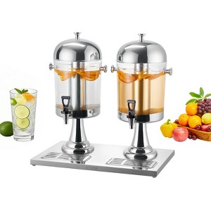 VEVOR Beverage Dispenser, 2.1 Gallon x 2 Drink Dispenser for Parties,Stainless Steel + Plastic Juice Dispensers with Spigot Ice Chamber Tray, Silver - 1 of 4