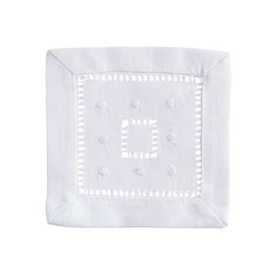 Classic White Hemstitch Embroidered Border 6" Cotton Napkins, Set of 12