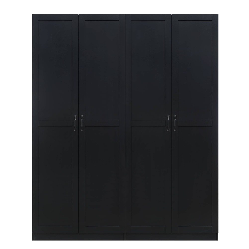 Photos - Wardrobe Manhattan Comfort Hopkins 11 Shelf Storage Closet Set Black: MDF Construction, 71.1" High, 4-Door Organizer