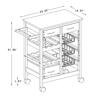 Crayton Oak Brown and Silver Mobile Kitchen Cart with Wine Storage