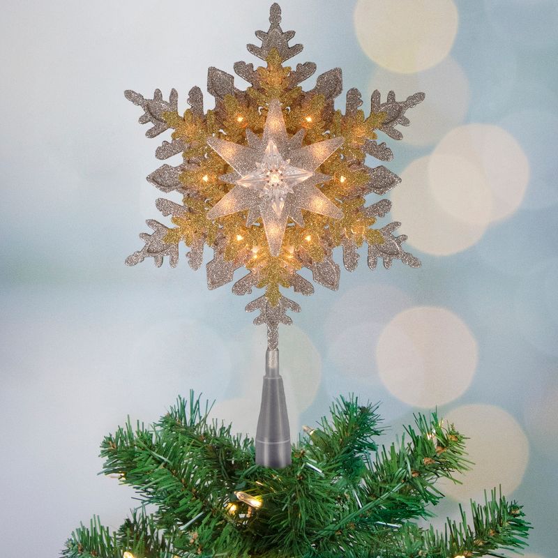 Northlight 13.75" Lighted Gold and Silver Snowflake Christmas Tree Topper, Clear Lights, 2 of 7