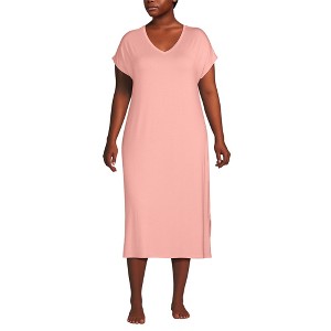 Lands' End Women's Short Sleeve Cooling Midi Nightgown - 1 of 3