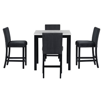 NicBex 5 Piece Dining Table Set with Faux Marble Top for 4 Kitchen Rectangle Table Set with 4 Nailhead Trims Side Chairs for Dining Room