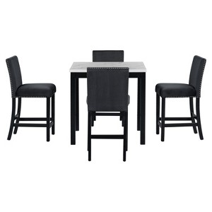 NicBex 5 Piece Dining Table Set with Faux Marble Top for 4 Kitchen Rectangle Table Set with 4 Nailhead Trims Side Chairs for Dining Room - 1 of 4