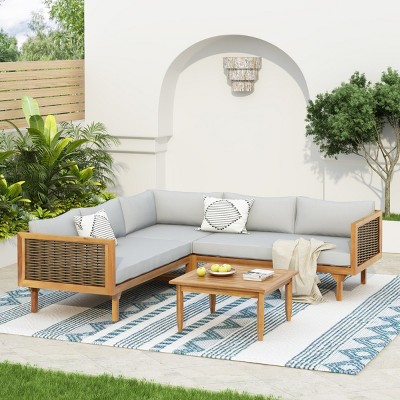 Outdoor Modular Sofa Set with Waterproof Cushions, Sectional Wicker Patio Seating for Garden, Porch or Deck-Maison Boucle