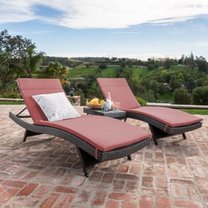 GDFStudio Olivia Outdoor Wicker 3 Piece Armless Folding Chaise Lounge Chat Set with Cushions - 1 of 4