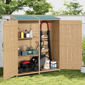 Wooden Outdoor Storage Cabinet with Waterproof Sloped Roof, 2 Removable Shelves & Lockable Double Doors - Yard, Garage, Patio Shed - 1 of 4