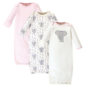 Touched by Nature Baby Girl Organic Cotton Long-Sleeve Gowns 3pk, Girl Elephant, Preemie - 1 of 4