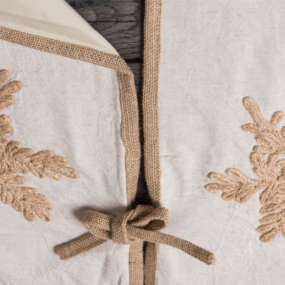 Ecru Cotton Linen 60" Embroidered Christmas Tree Skirt