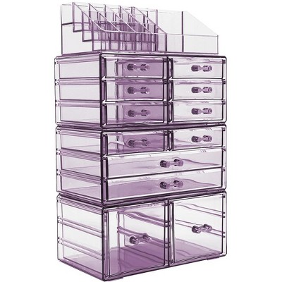 Sorbus X-large Clear Purple Makeup And Jewelry Organizer Case - 4 Piece ...