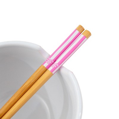 Hello Kitty Ceramic Ramen Bowl Set – 20oz Pink Stripes Bowl With Matching Chopsticks | Kawaii Sanrio Gift