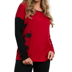 Women's Splatter Color Block Crew Sweater - ANGEL - 1 of 2