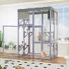 Gulches Wooden Catio 51 Inch Multi-Level Cat Enclosure with 4 Platforms 2 Napping Houses Galvanized Mesh Strong Locks Fir Gray Indoor Outdoor - 3 of 4