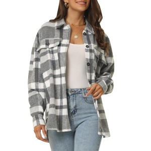 Seta T Women's Fall Winter Button Front Closure Long Sleeve Plaid Jacket with Pockets - 1 of 4