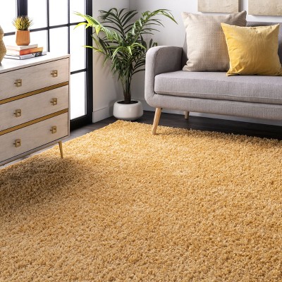 Luxe Soft Yellow Synthetic Shag Rug, 4' x 6', Reversible
