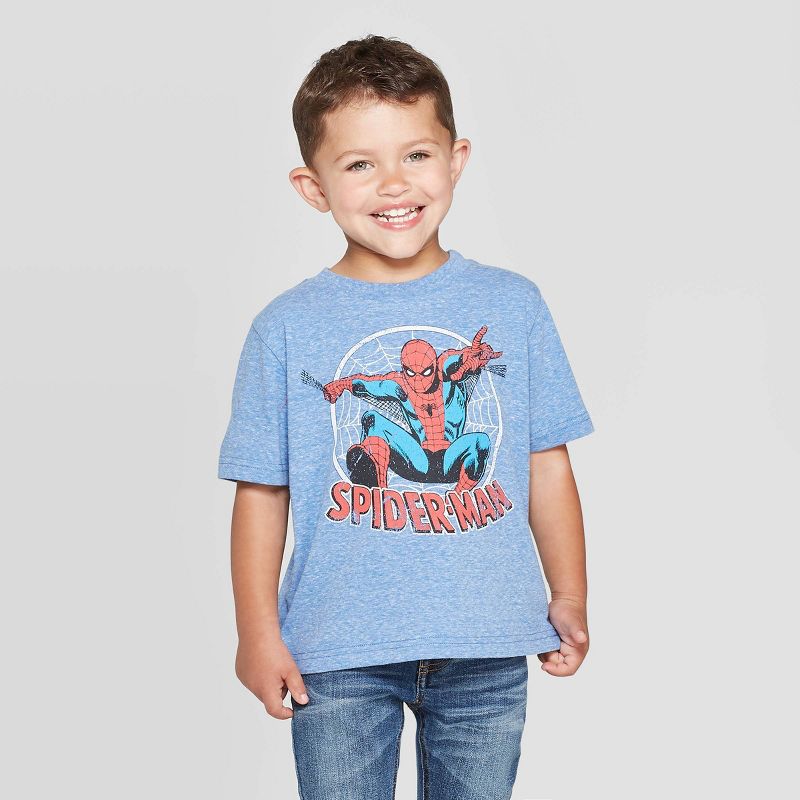 Toddler Boys' Disney Spider-Man Short Sleeve T-Shirt - Heather Blue, 1 of 10